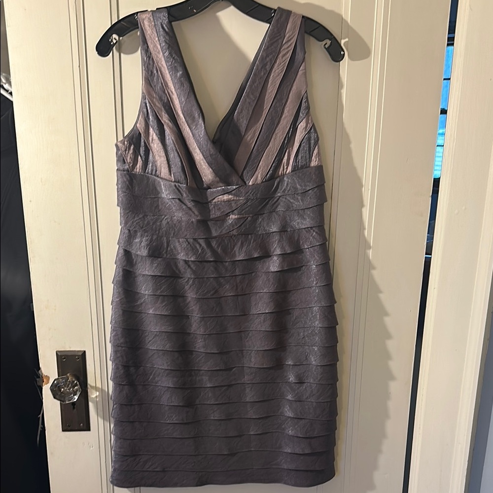 Adrianna Papell Elegant Silver Layered Dress